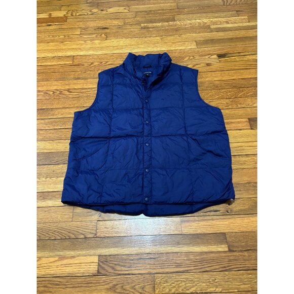 Lands' End Mens Down Puffer Vest Sz XL 46-46 Navy Blue Insulated Snap Button - Picture 1 of 7